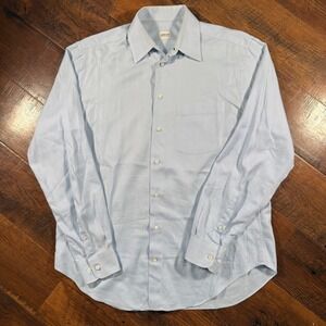 Armani Collezioni Mens Light Blue Striped Button Down Dress Shirt Size 15.5 L